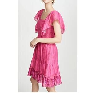 Figue Estella Dress Panther Pink Smocked Pinafore Ruched Boho Mini Cotton XL